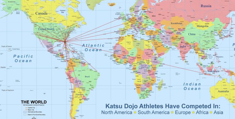 Map showing countries where Katsu Dojo athletes have competed.